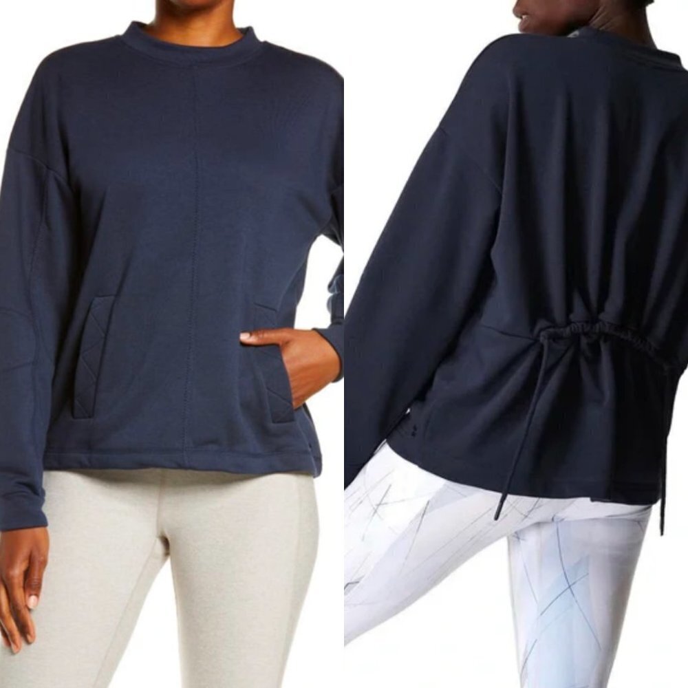 ☀️ SWEATY BETTY Low Tides Navy Blue Sweatshirt XS Pullover Casual Drawstring
